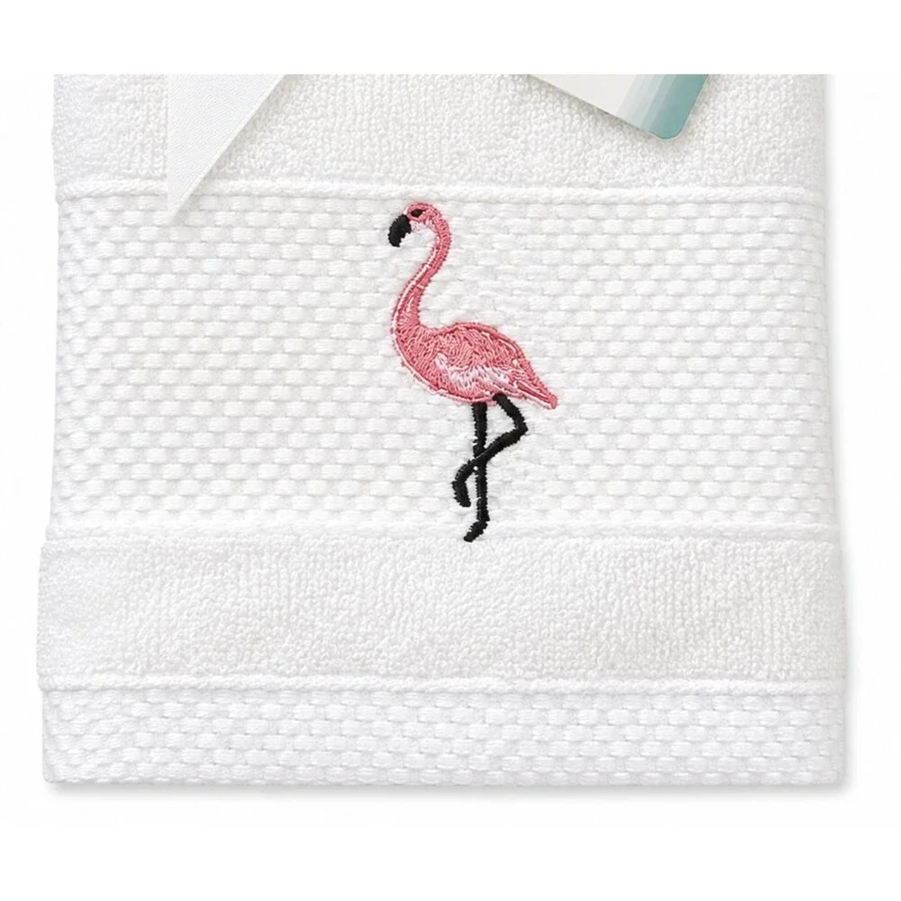 Flamingo Fingertip Towels Set of 2 Embroidered Guest Bath Beach House Summer